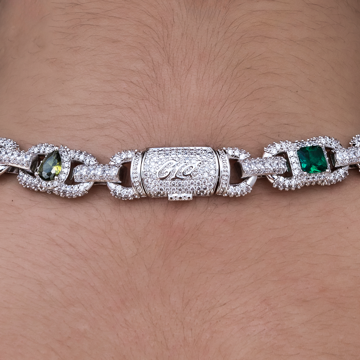 Diamond Multicolor Cluster Mariner Necklace in White Gold