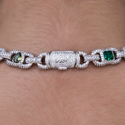 Diamond Multicolor Cluster Mariner Necklace in White Gold
