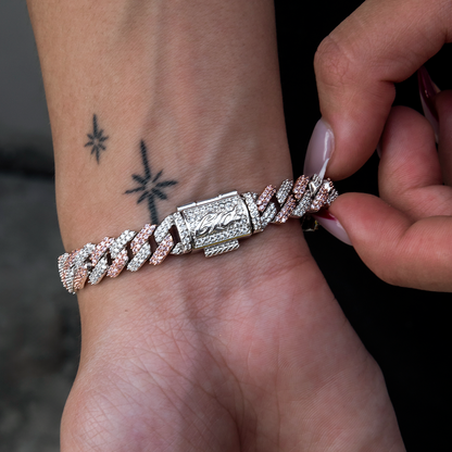 Diamond Prong Cuban Bracelet in Rose/White Gold- 8.5mm
