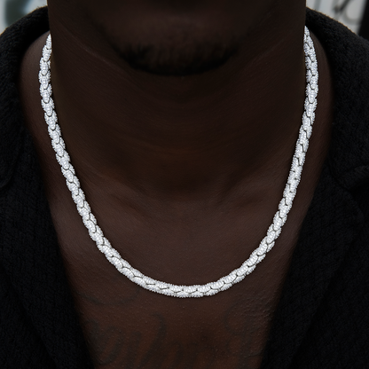 Diamond Pave Snake Link Chain in White Gold-6mm