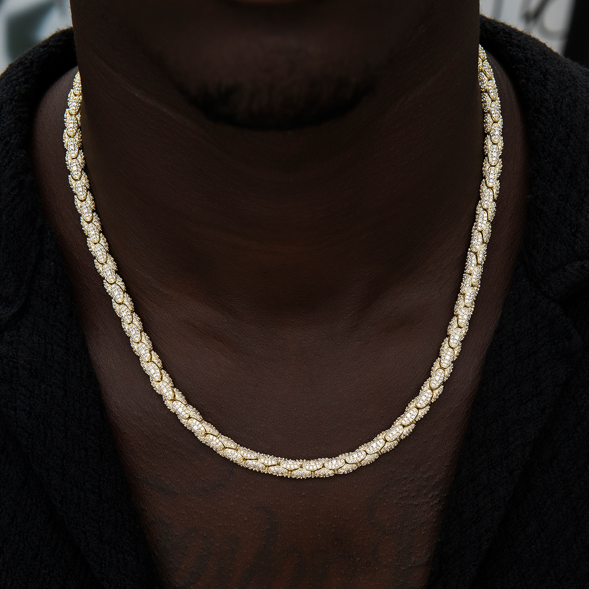 Diamond Pave Snake Link Chain in Yellow Gold- 6mm
