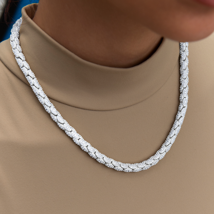 Diamond Pave Snake Link Necklace in White Gold-6mm