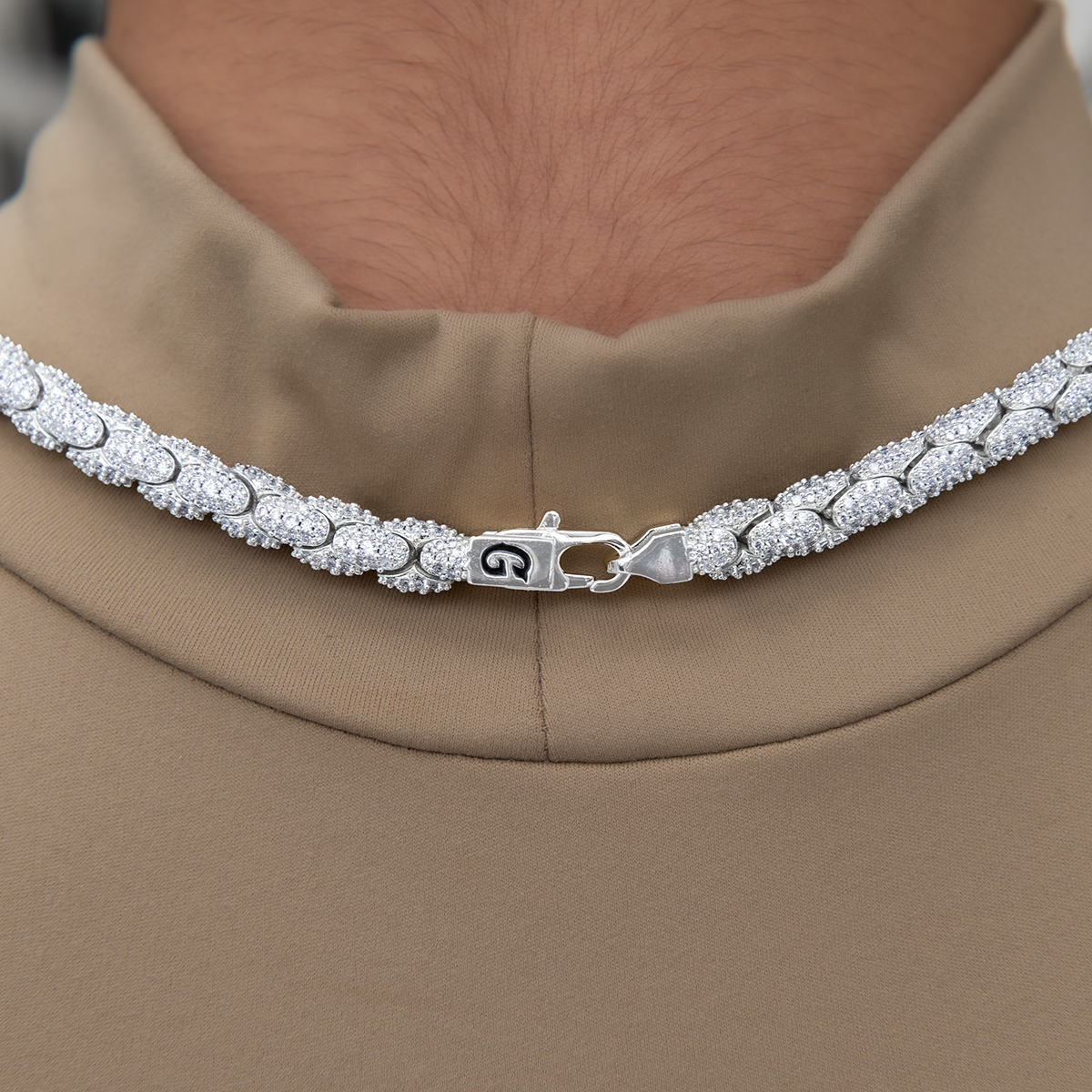Diamond Pave Snake Link Necklace + Bracelet Bundle in White Gold- 6mm