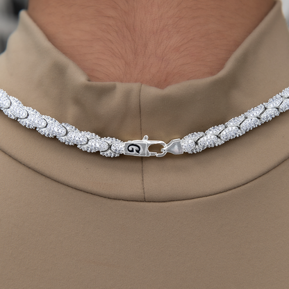 Diamond Pave Snake Link Necklace + Bracelet Bundle in White Gold- 6mm