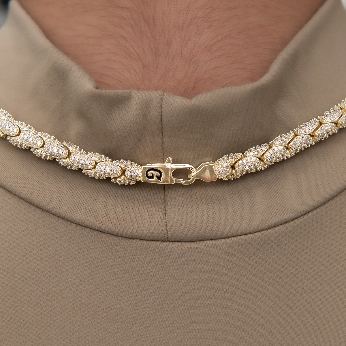 Diamond Pave Snake Link Necklace in Yellow Gold-6mm