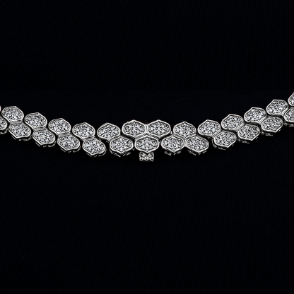 Diamond Pave Flat Snake Link Necklace in White Gold-4mm