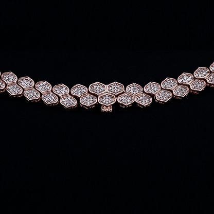 Diamond Pave Flat Snake Link Necklace in Rose Gold-4mm
