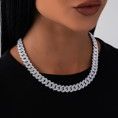 Diamond Prong Link Necklace in White Gold - 12mm