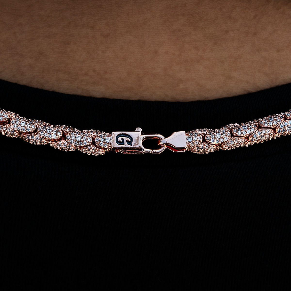 Diamond Pave Snake Link Necklace in Rose Gold- 6mm