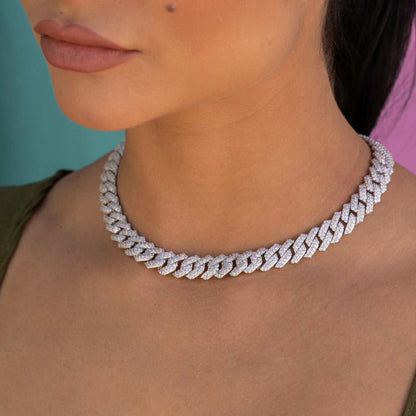 Diamond Prong Link Choker in White Gold - 12mm