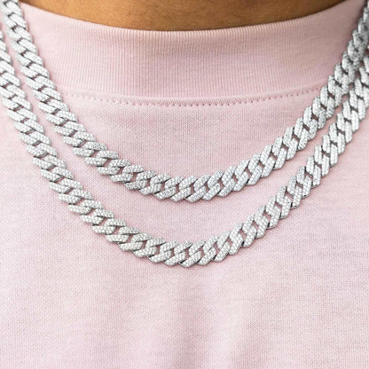 Diamond Prong Cuban Chain in White Gold - 8.5mm