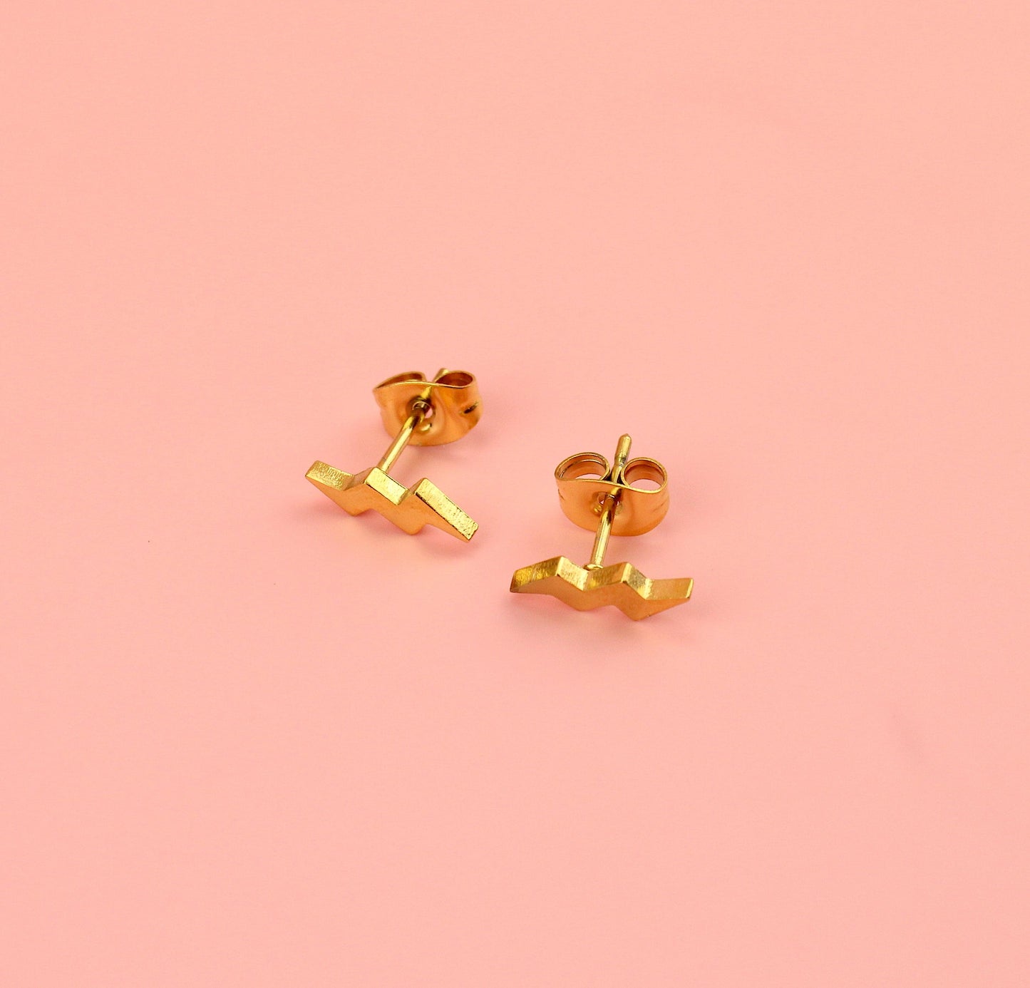 Amped Up Lightning Bolt Stud Earrings (Gold Plated)