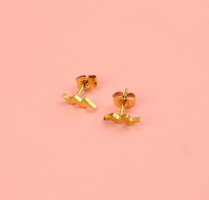 Amped Up Lightning Bolt Stud Earrings (Gold Plated)