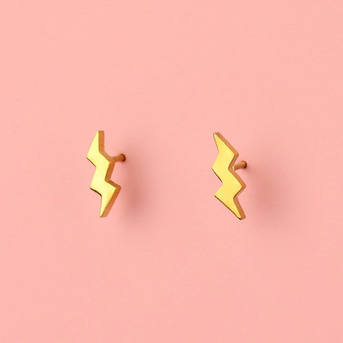 Amped Up Lightning Bolt Stud Earrings (Gold Plated)