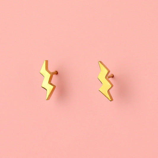 Amped Up Lightning Bolt Stud Earrings (Gold Plated)