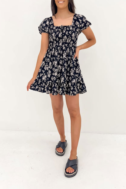 Andi Shirred Mini Dress Black