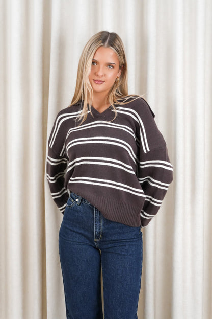 Andrew Rugby Knit Chocolate Stripe