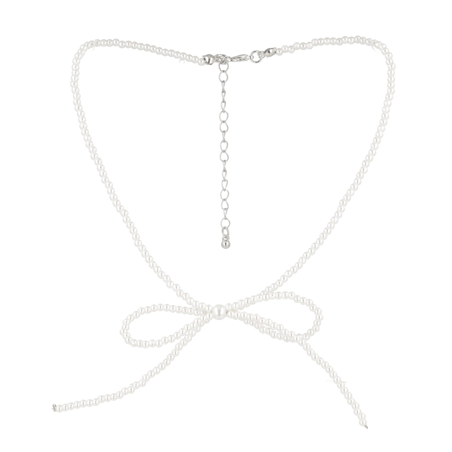 Beaded Bow Choker - White