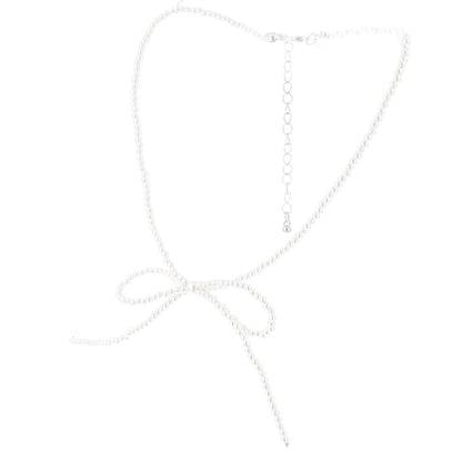 Beaded Bow Choker - White