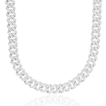 Diamond Prong Link Necklace in White Gold - 12mm