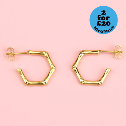 Bamboo Hoop Stud Earrings (Gold Plated)