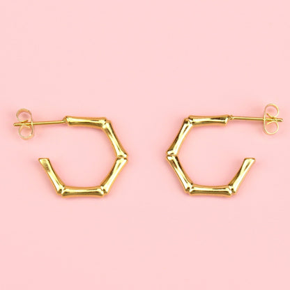 Bamboo Hoop Stud Earrings (Gold Plated)