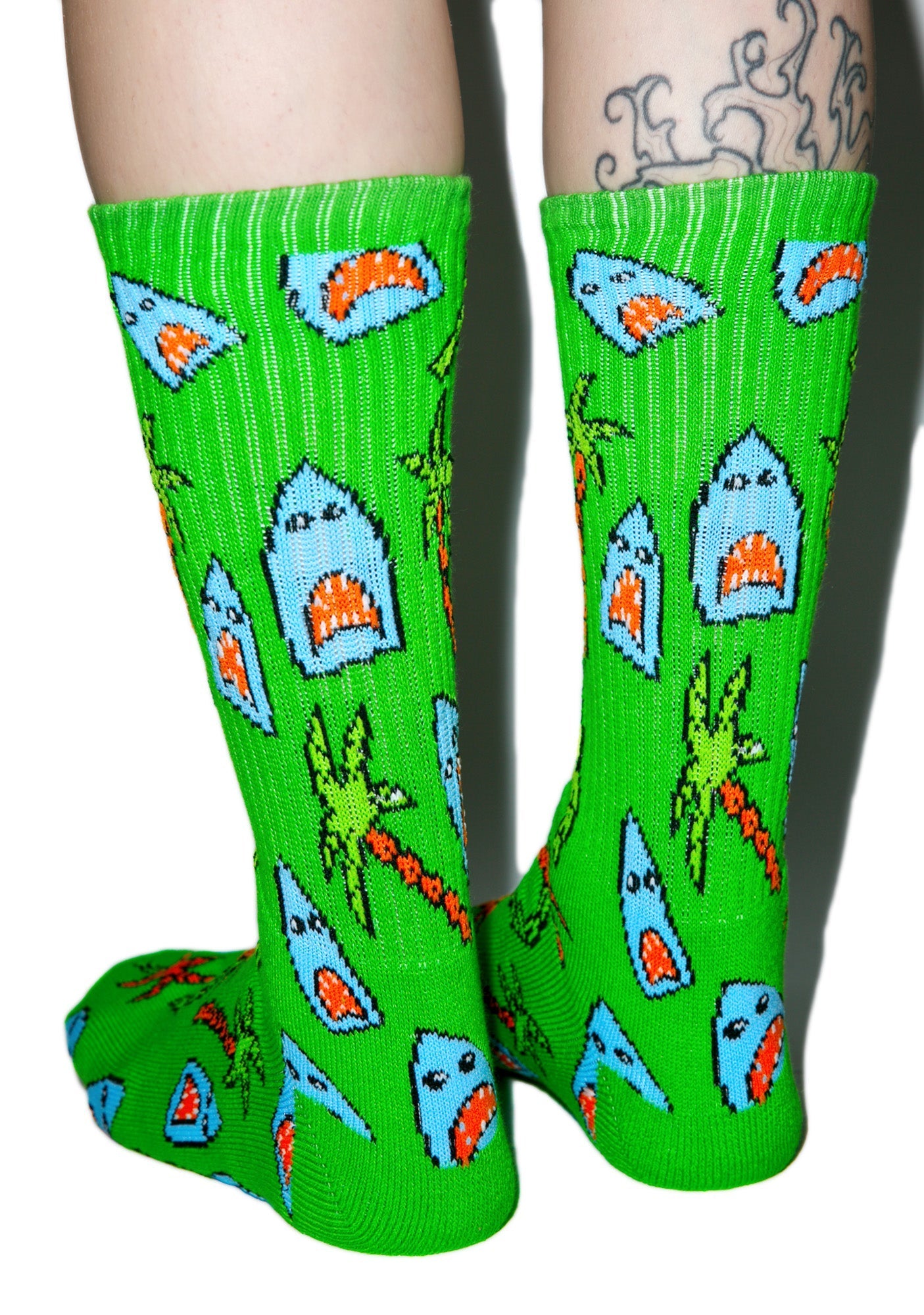Anne Freeman Shark Attack Crew Socks - White