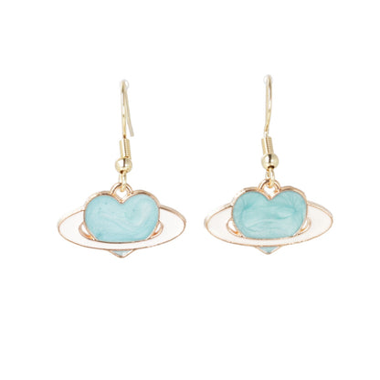 Aqua Heart Planet Drop Earrings
