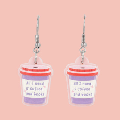 All I Need Is Coffee And Books Earrings