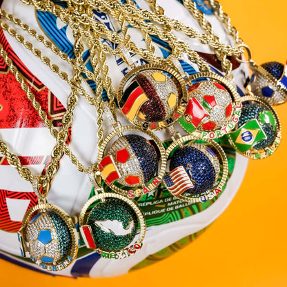 Diamond Portugal Spinning  Globe Flag Pendant in Yellow Gold