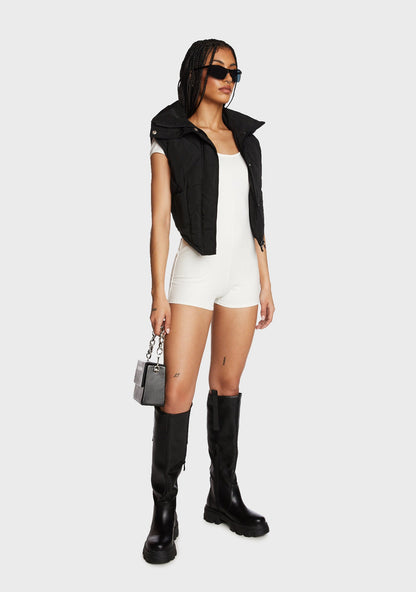Annika Scoop Neck Ribbed Romper - White